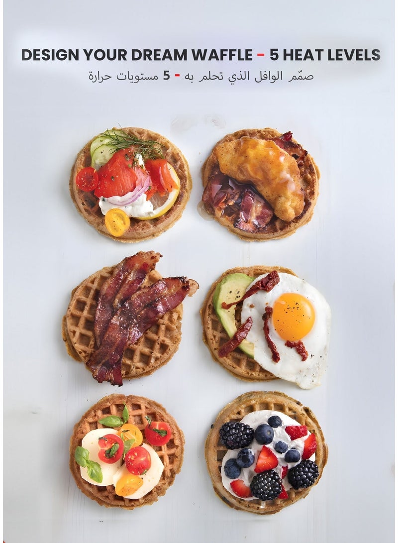 porodo Vertical Waffle Maker Hassle-Free Waffle with 5 Heat Levels & Nonstick Plate / 3 Min Waffle Making / Batter Tray / Even Heat Distribution / Compact Smart Design / Vertical Pouring - Black - Image 4